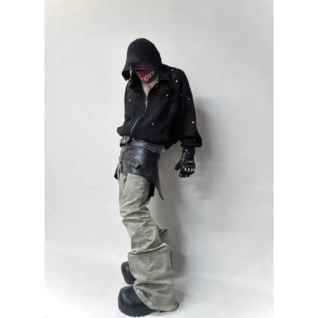 VOID KNIT ZIP-UP: BLACK