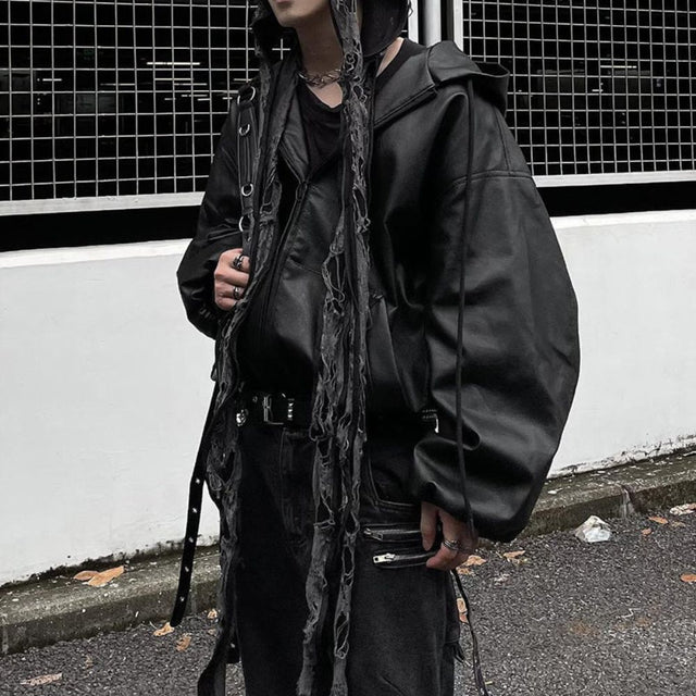 OVERSIZED PU LEATHER HOODIE