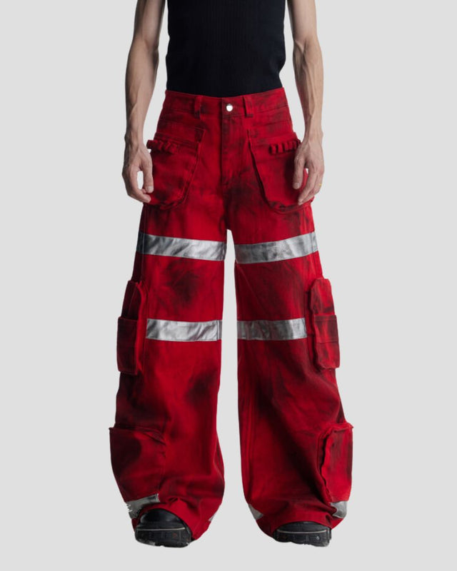 100% COTTON CARGO PANT BLK/RED