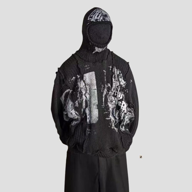 DISTRESSED KNIT OVERSIZED SWEATER BLK