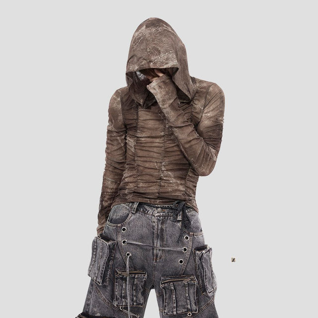 BIOMORPHIC MESH HOODIE BRN