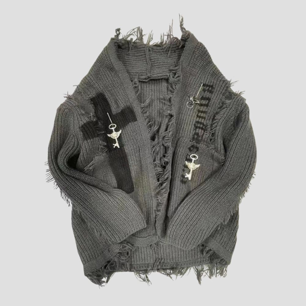 DECONSTRUCTED CROSS KNIT CARDIGAN