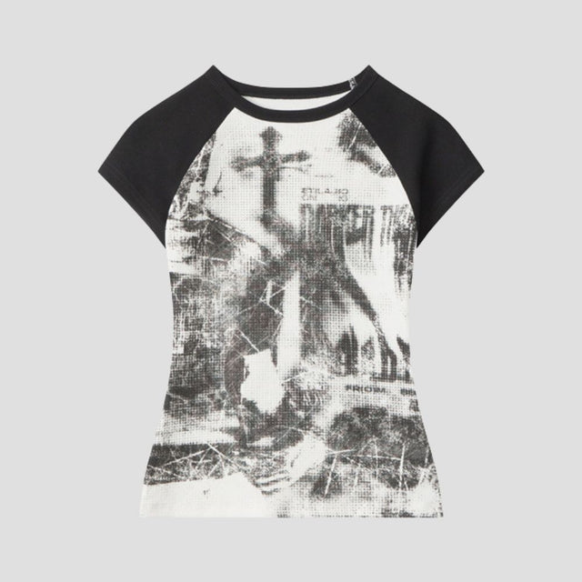 GRUNGE CROSS RAGLAN CROP WHT