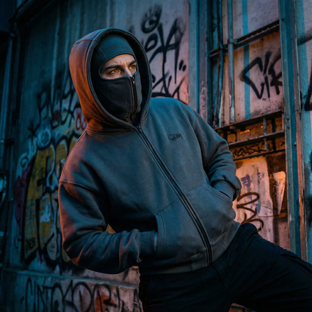 DOUBLE MASK HOODIE: CHARCOAL