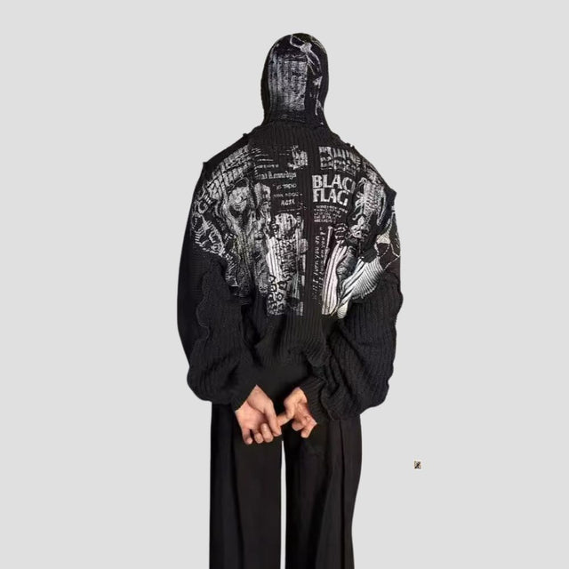 DISTRESSED KNIT OVERSIZED SWEATER BLK