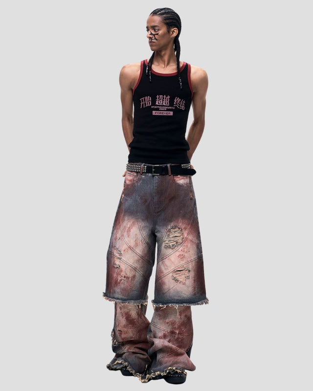 BIOMORPHIC MUD-WASH LAYERED FLARE PANTS