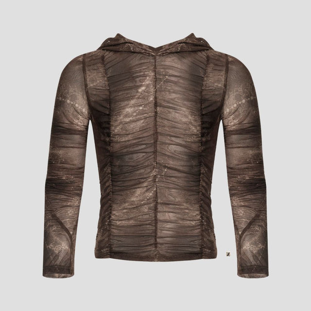 BIOMORPHIC MESH HOODIE BRN