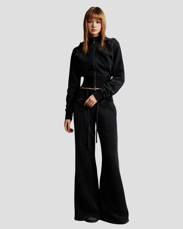 DISTRESSED FLEECE ZIP-HOODIE CHARCOAL