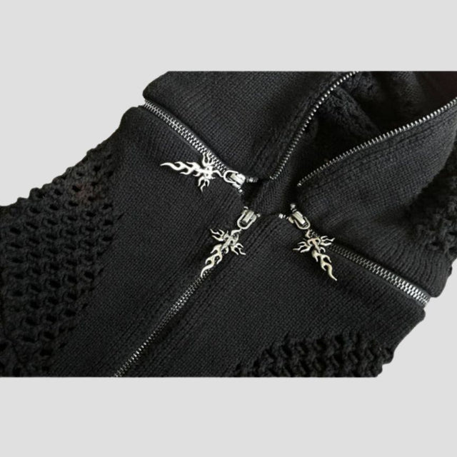 VOID KNIT ZIP-UP: BLACK