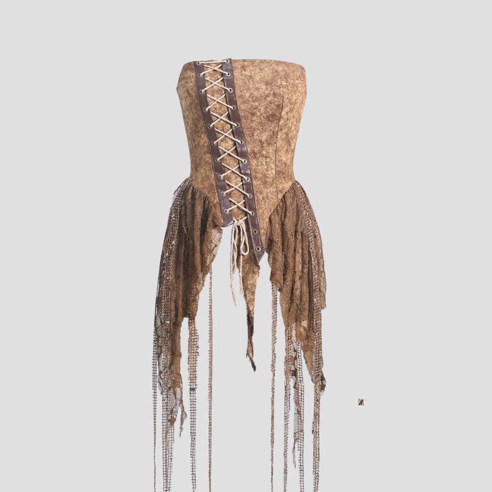 ASYMMETRIC EROSION DENIM TUBE-TOP