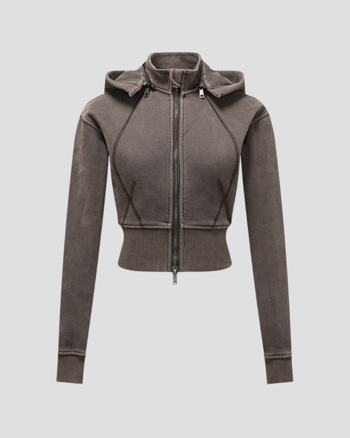 DISTRESSED FLEECE ZIP-HOODIE CHARCOAL