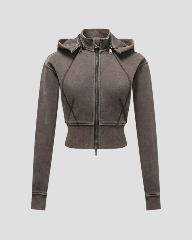 DISTRESSED FLEECE ZIP-HOODIE CHARCOAL