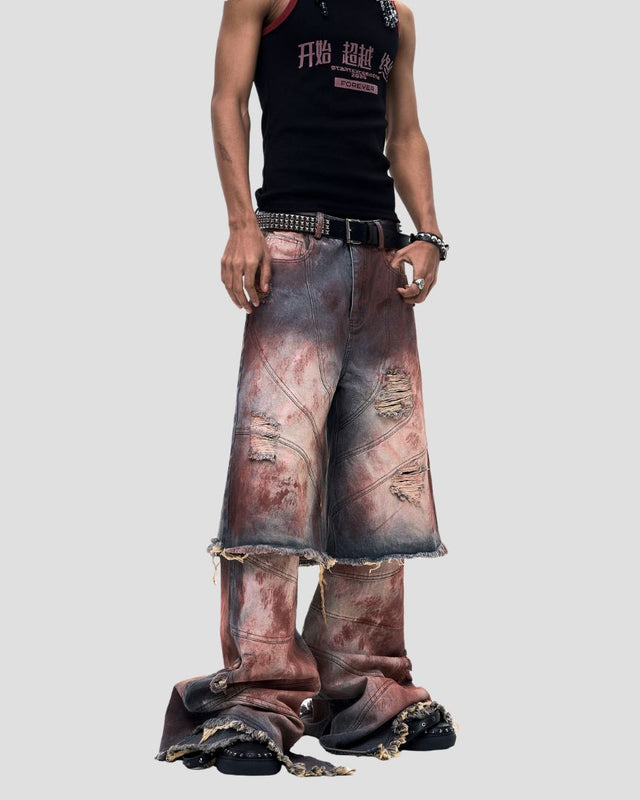 BIOMORPHIC MUD-WASH LAYERED FLARE PANTS