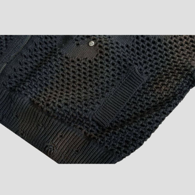 VOID KNIT ZIP-UP: BLACK