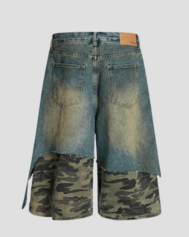 HYBRID CAMO-LAYER DENIM SHORT