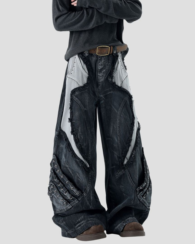 DECONSTRUCTED WIDE DENIM BLU/BLK