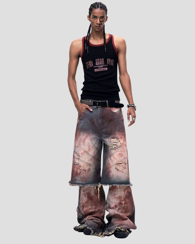 BIOMORPHIC MUD-WASH LAYERED FLARE PANTS