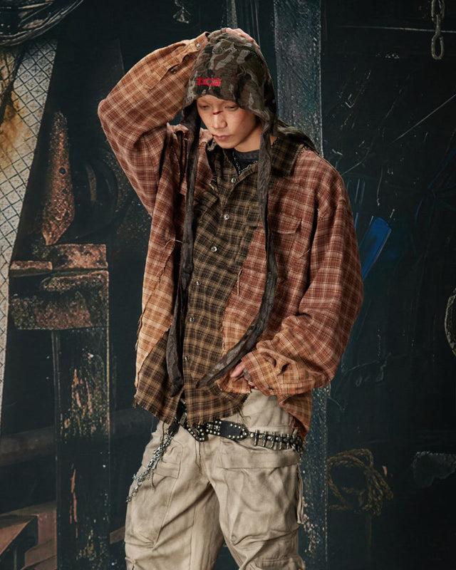 TRIPLE-PANEL DECONSTRUCTED CHECK SHIRT