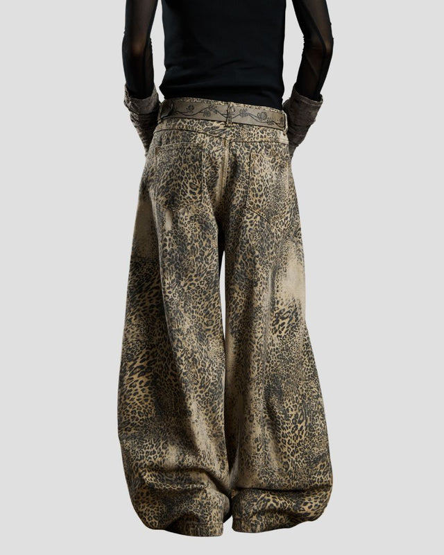 LEOPARD CURVED DENIM BGE