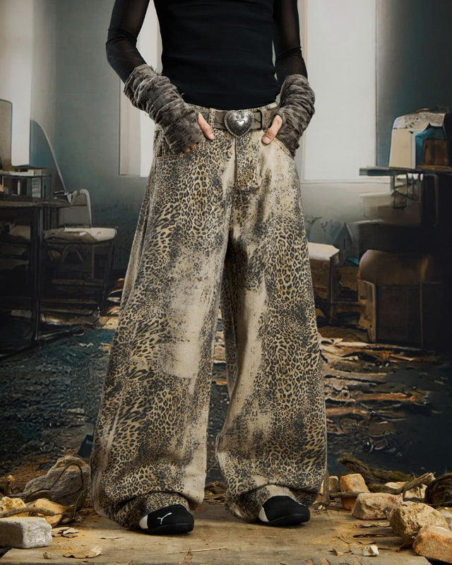 LEOPARD CURVED DENIM BGE
