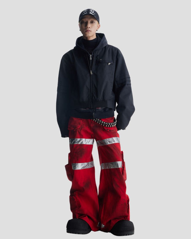 100% COTTON CARGO PANT BLK/RED