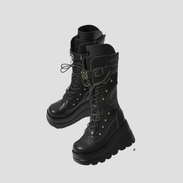 HEAVY-DUTY PUNK PLATFORM BIKER BOOTS