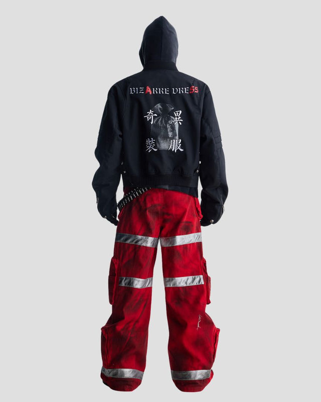 100% COTTON CARGO PANT BLK/RED