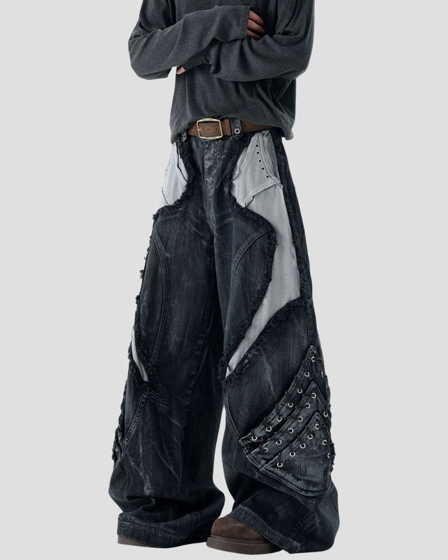 DECONSTRUCTED WIDE DENIM BLU/BLK