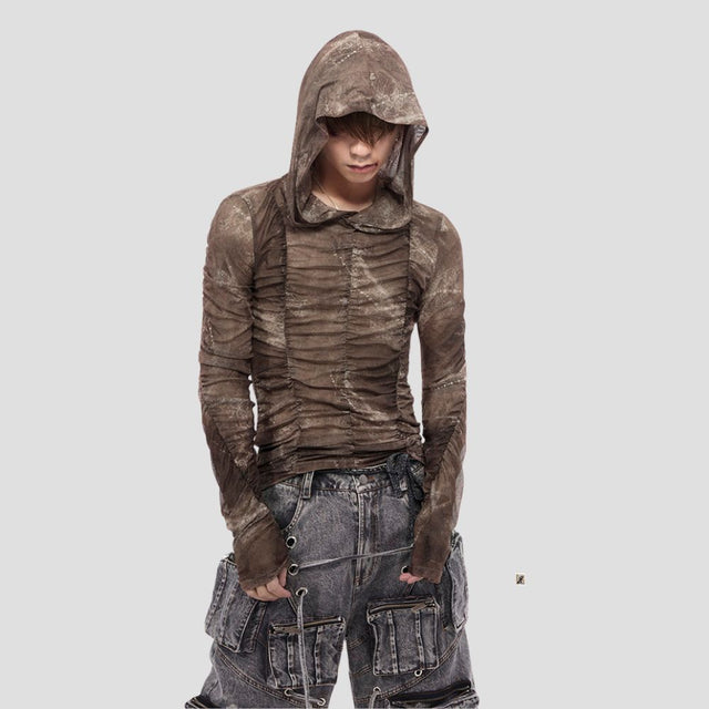 BIOMORPHIC MESH HOODIE BRN