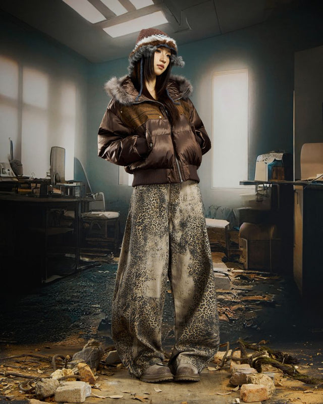 LEOPARD CURVED DENIM BGE