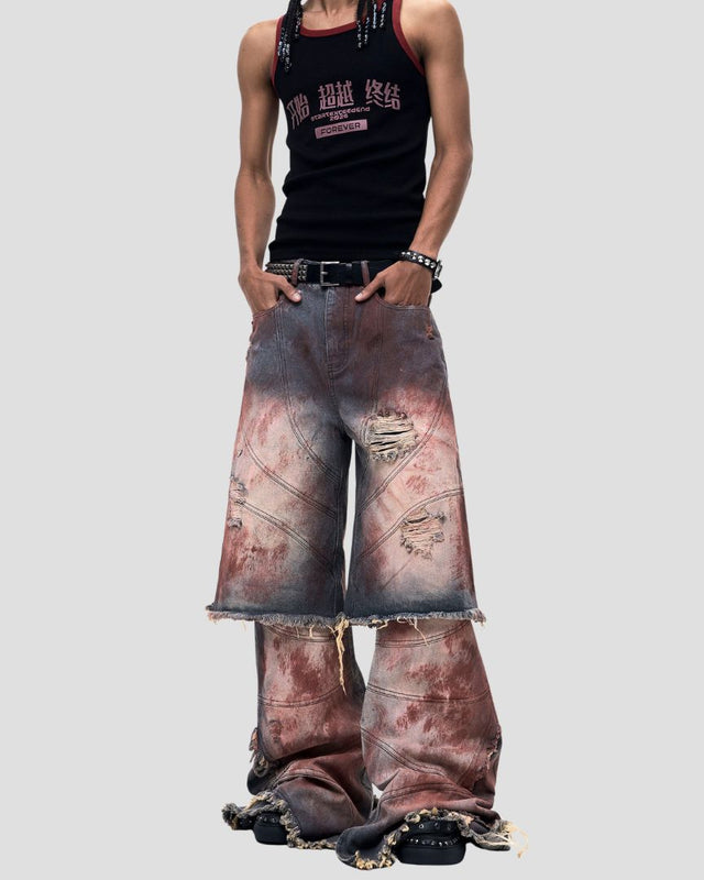 BIOMORPHIC MUD-WASH LAYERED FLARE PANTS