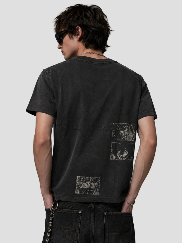 None Unit Archive Panel Washed Tee in washed black model back view