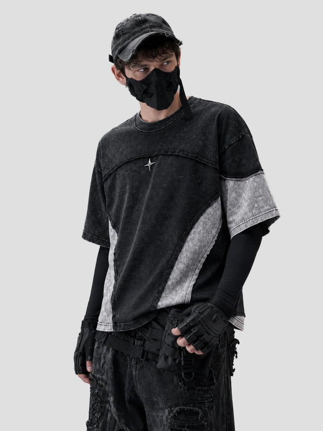 None Unit Circuit Panel Washed Tee in washed black model angle view