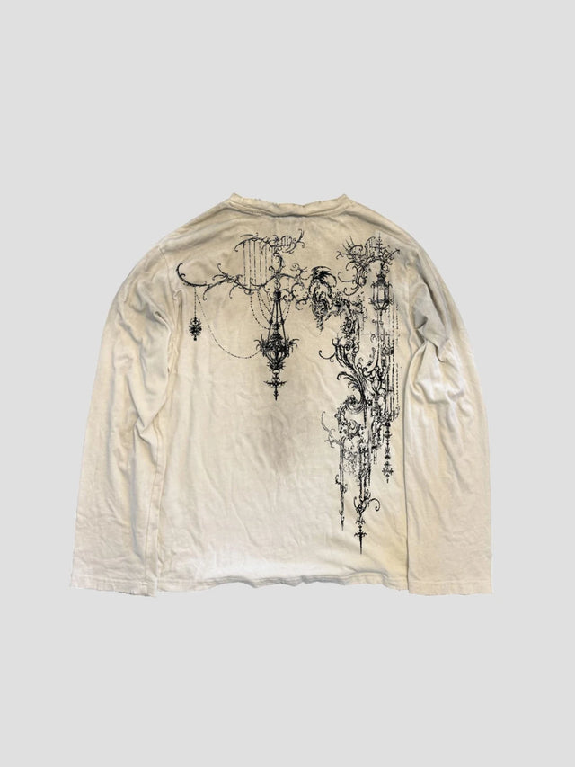None Unit Dark Bloom Washed Long-Sleeve Tee in vintage white product back view