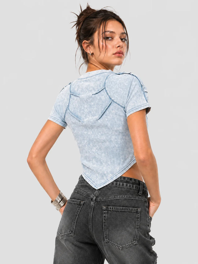 None Unit Deconstructed Armor washed mesh tee in blue back model view