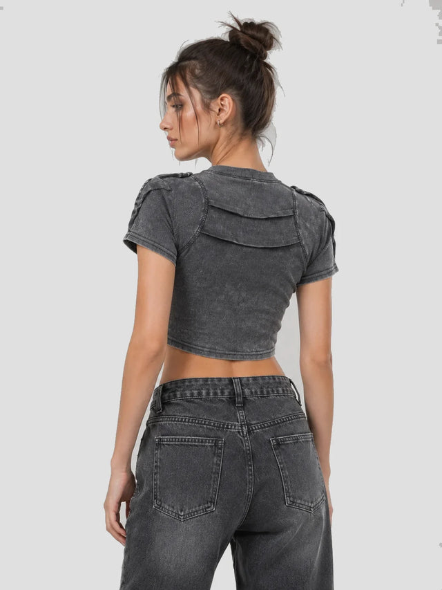 None Unit Deconstructed Armor washed mesh tee in gray back model view