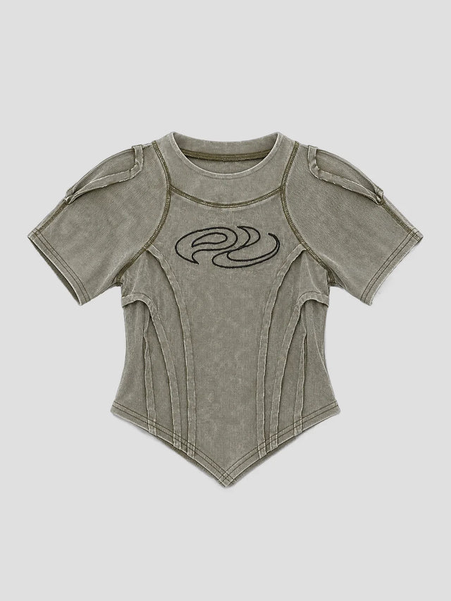 None Unit Deconstructed Armor washed mesh tee in green product front view