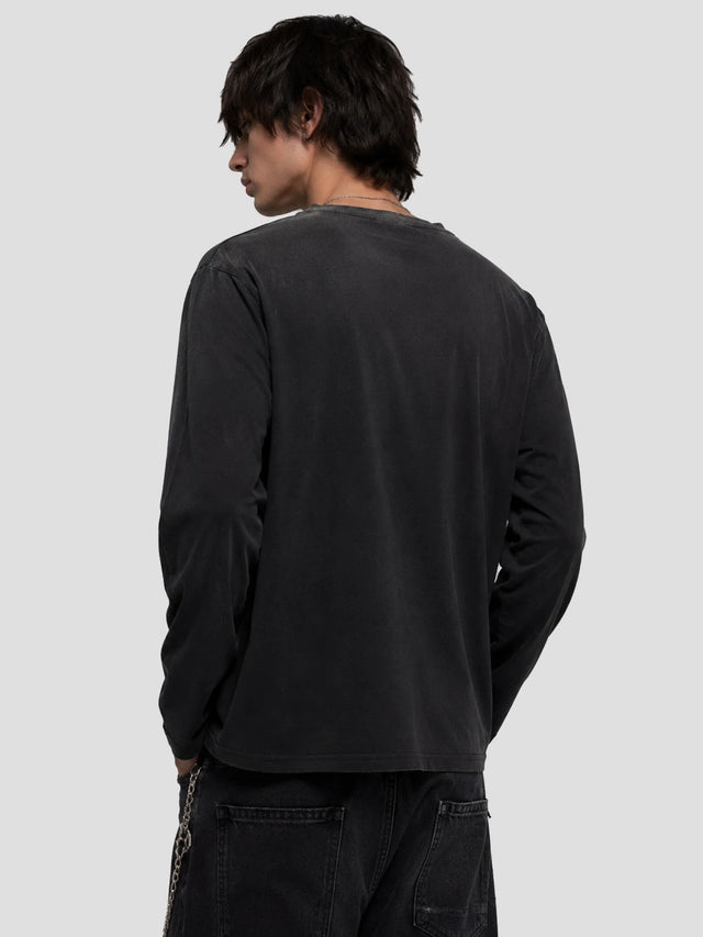 None Unit Educated Washed Long-Sleeve Tee in washed black model back view