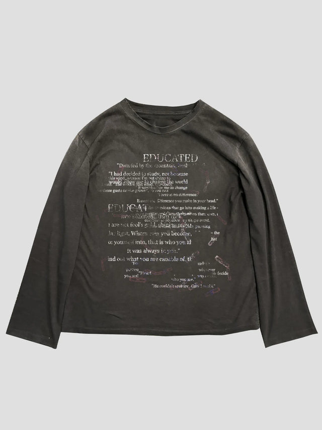 None Unit Educated Washed Long-Sleeve Tee in washed black product front view