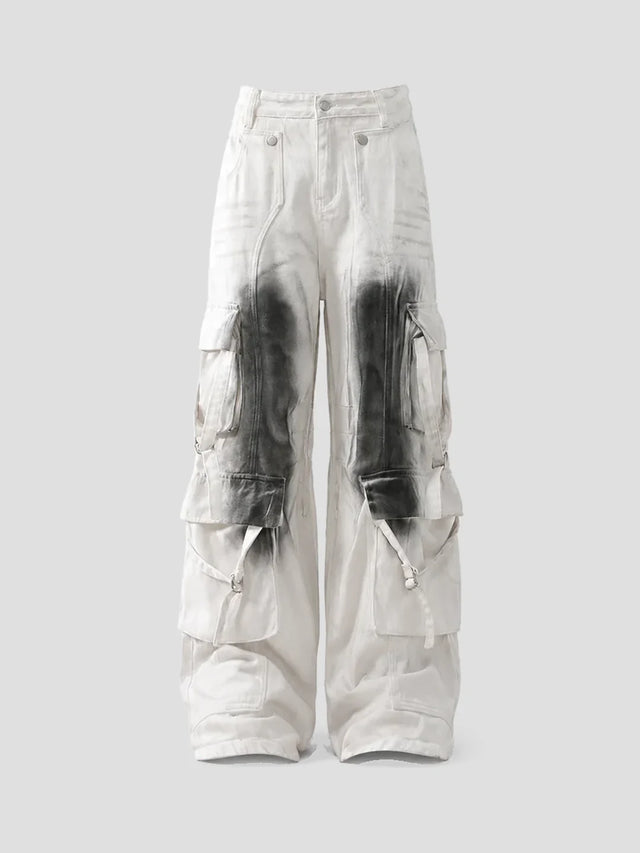 None Unit Ghost Wash Multi-Pocket Cargo Pants in white product front view