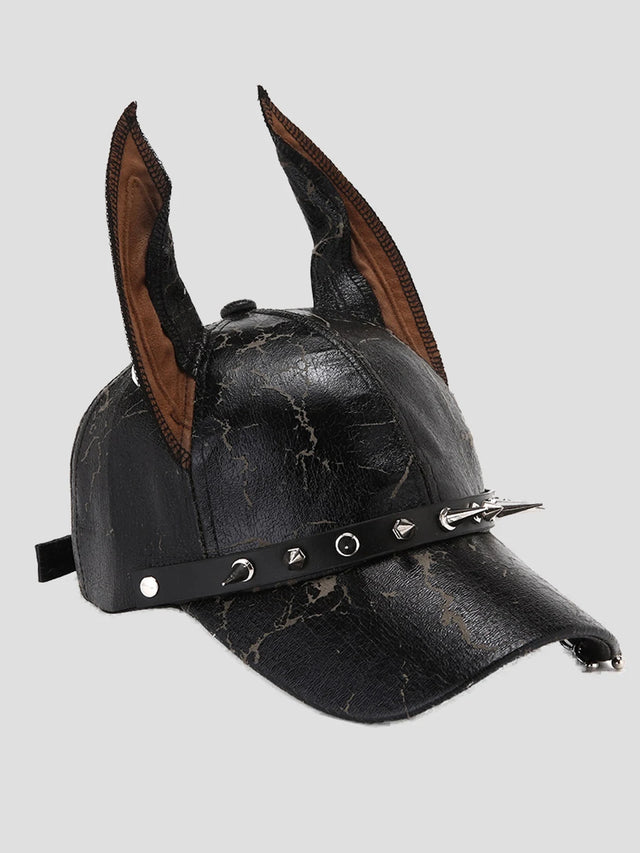 None Unit Gothic Dog Ear Pu Baseball Cap in black rivet product side view