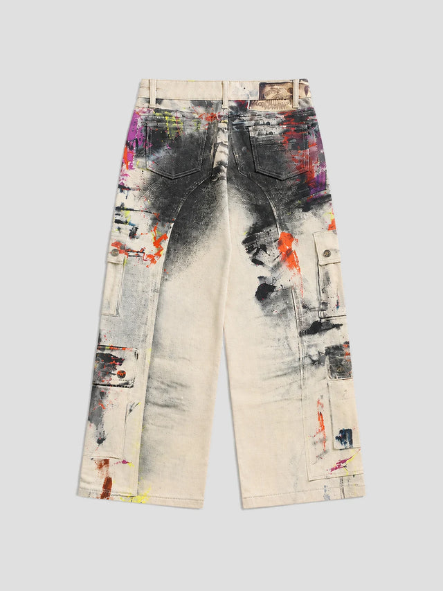 None Unit Graffiti Wash Wide-Leg Jeans in graffiti wash product back view