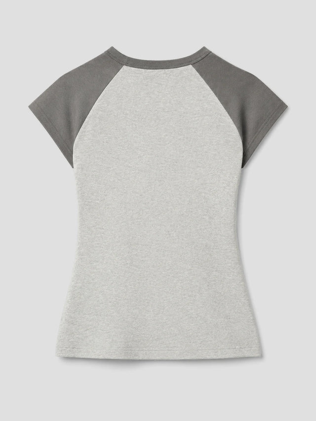 None Unit Grunge Cross Raglan Crop Tee in gray product back view