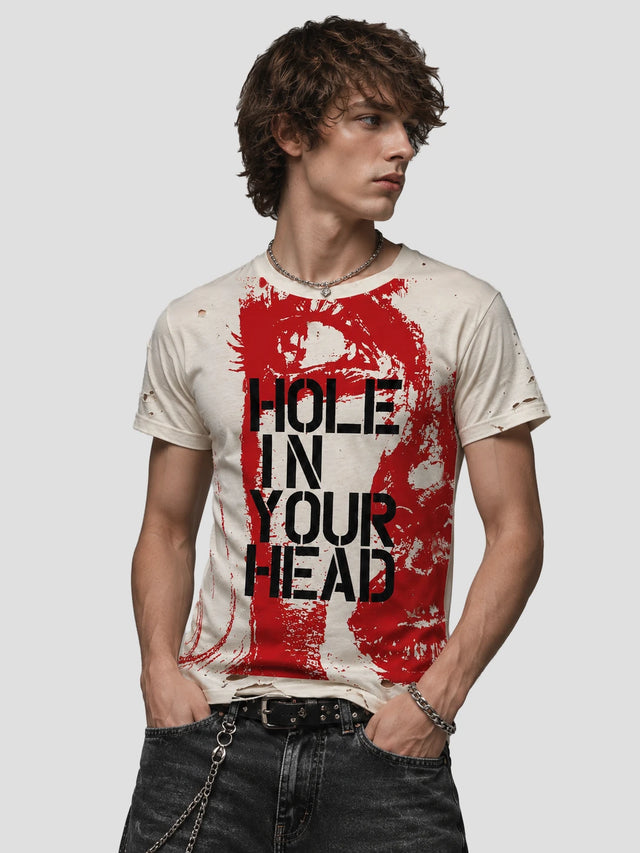 None Unit Hole In Your Head Distressed Tee in white model front view