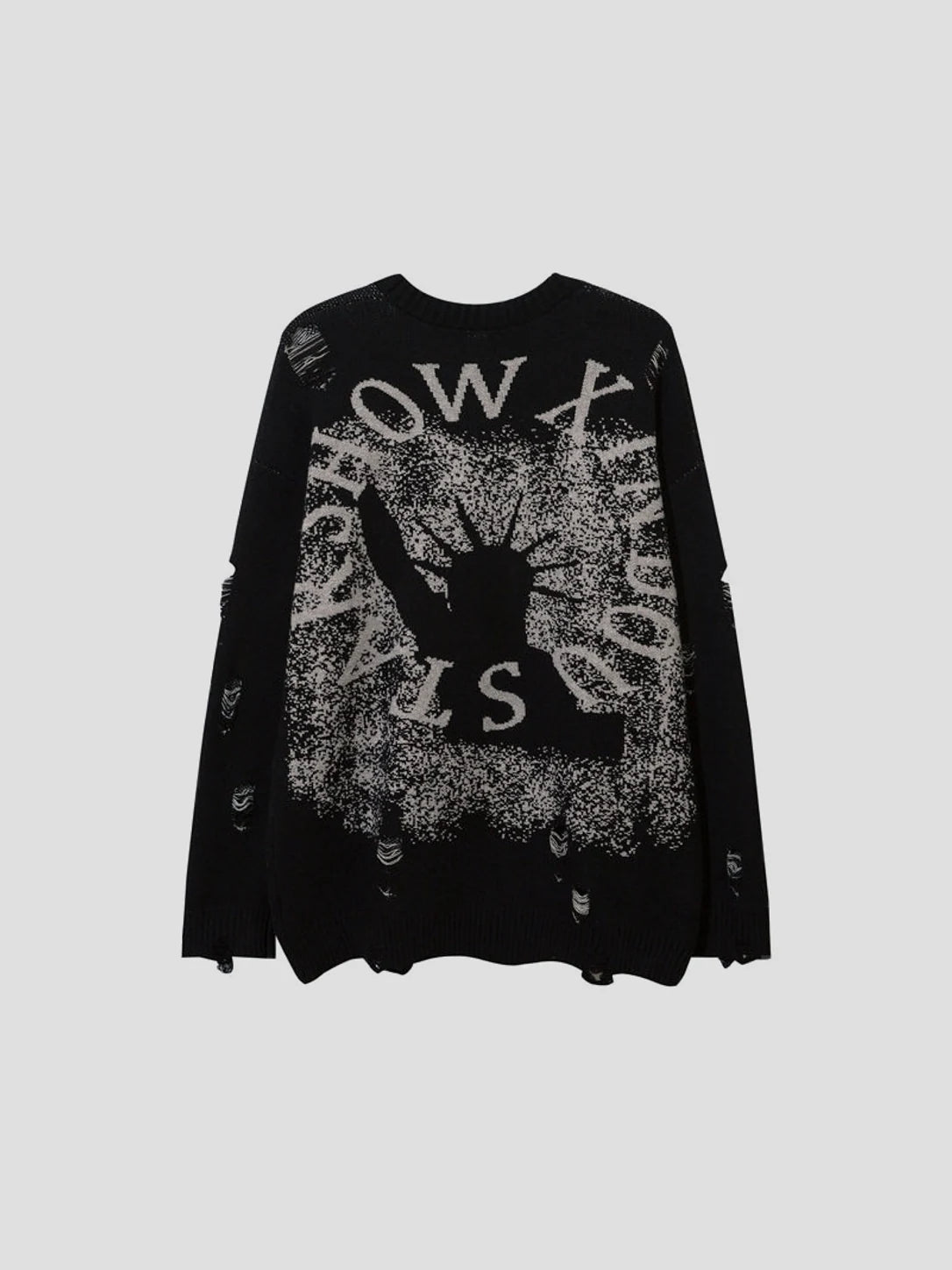 None Unit Liberty Hand Distressed Graphic Sweater in black product back view