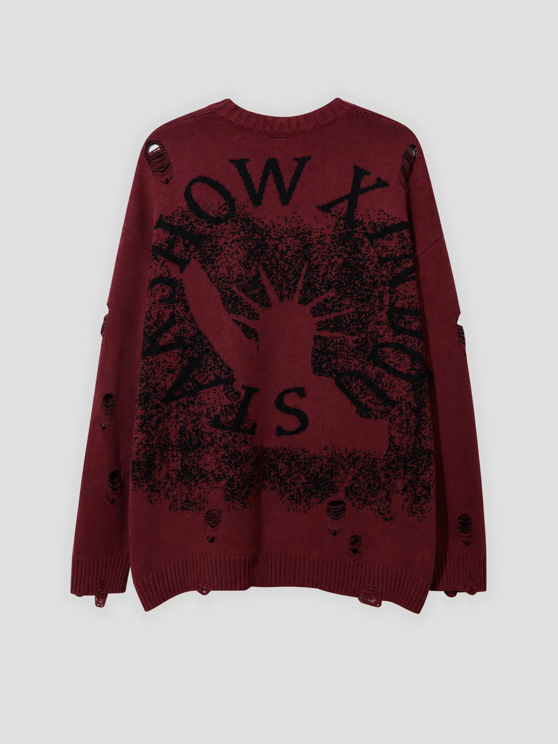 None Unit Liberty Hand Distressed Graphic Sweater in burgundy product back view