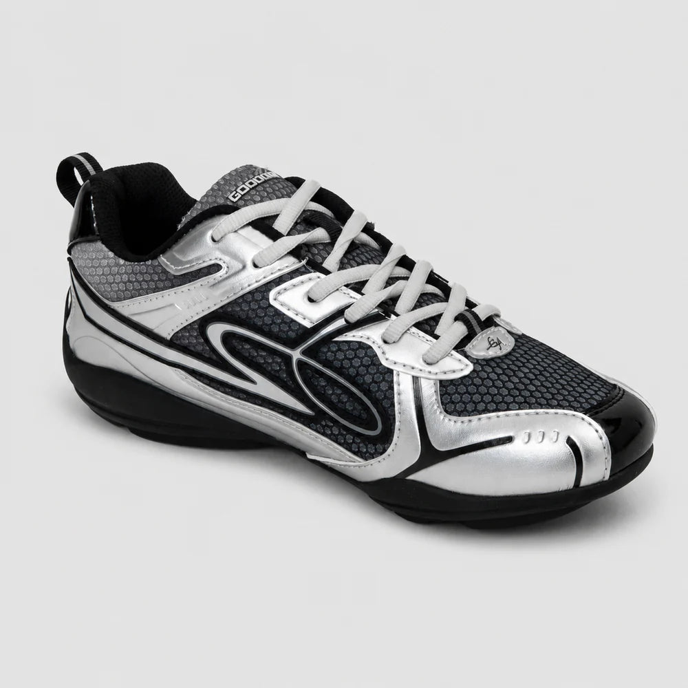 None Unit Meteor Wave Low Sneaker in meteor silver single shoe angled view