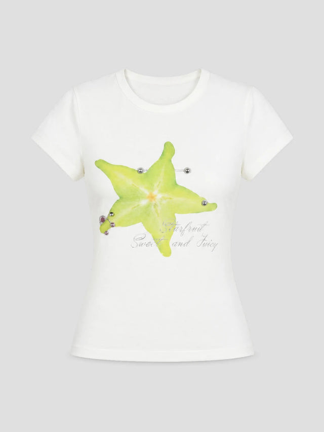 None Unit Neon Star Piercing Fitted Tee in white product front view