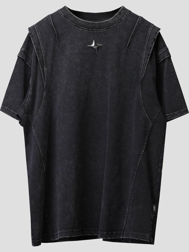 None Unit Orbital Panel Washed Tee in washed black product front view