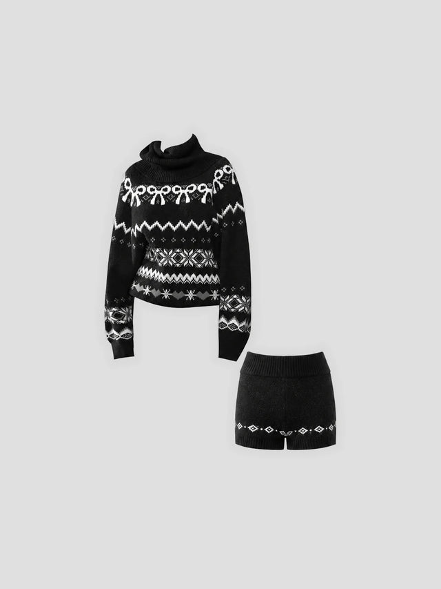 None Unit Ribbon Fairisle Knit Set in black product front view
